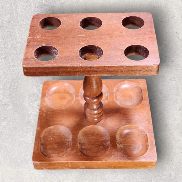 Vintage Wood Tobacco Pipe Stand Holder Rack Mid Century 6 Slot Smoking Tray - Picture 5 of 13